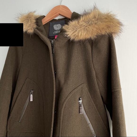 Vince Camuto wool blend basket weave faux fur edging in the hood - Picture 5 of 16